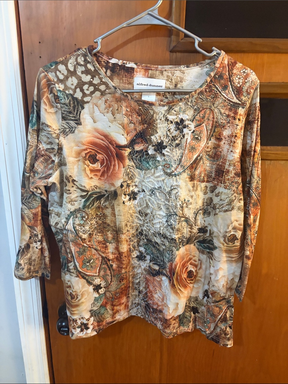 Vintage Alfred Dunner Y2K Fairycore Earth Tone Paisley Floral Gem Top Small